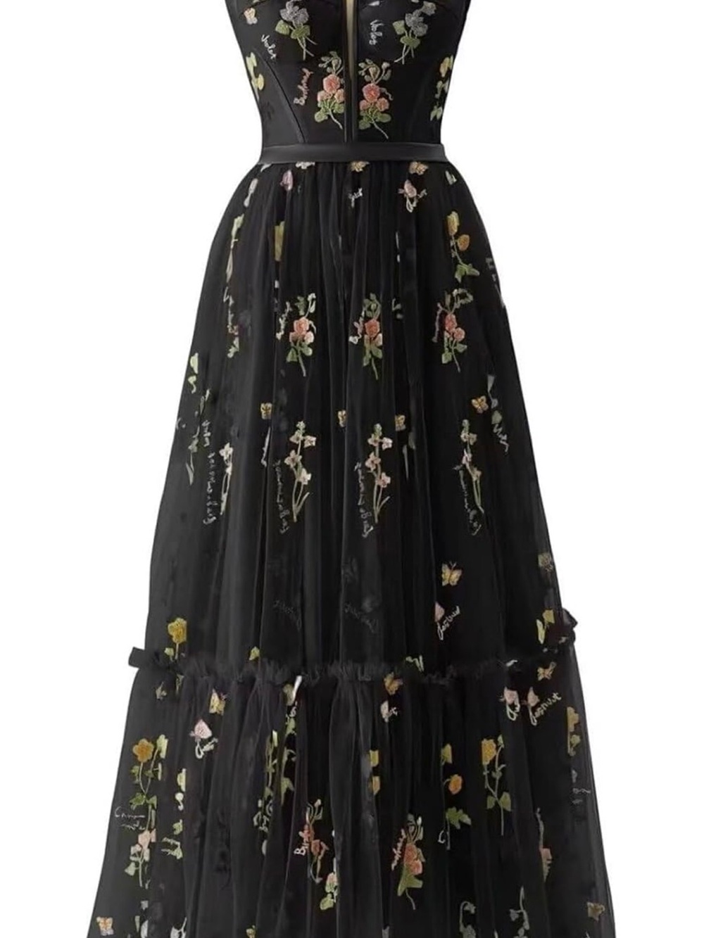 Black Floral Embroidered Tulle Maxi dress